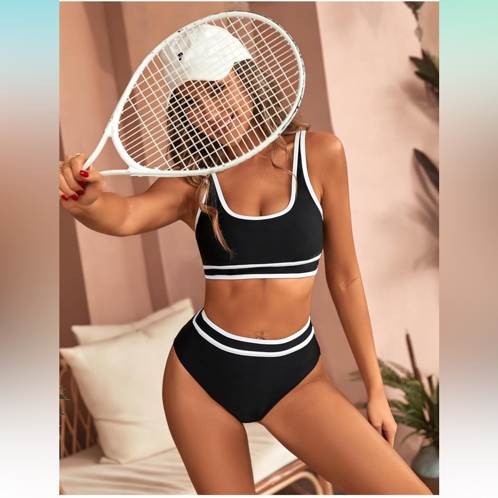 Black and White Women's high waisted Swimwear Set L NWT never - Picture 5 of 10
